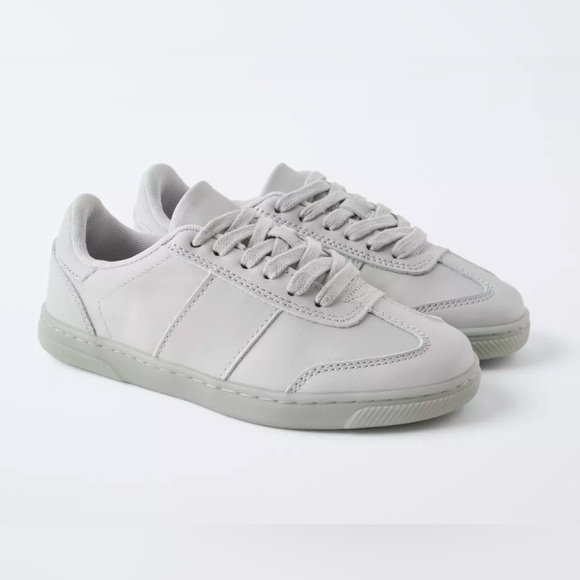 New Zara Kids Shoes Boys Leather Gray Sneakers Sz 12 - Picture 1 of 10